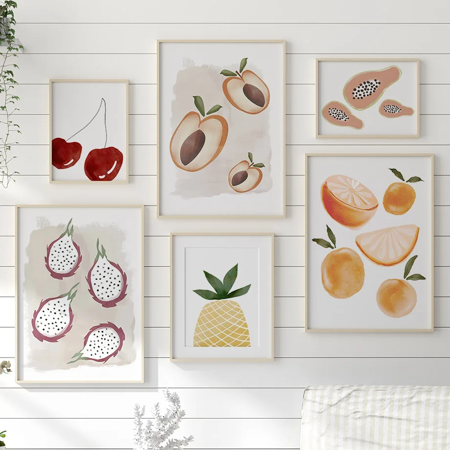 

Abstract Fruit Lemon Orange Cherry Pineapple Wall Art Canvas Painting Nordic Posters And Prints Wall Pictures For Kitchen Decor