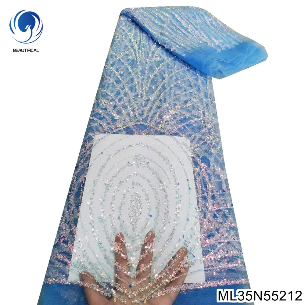 Nigerian French Sequins Lace Fabric Hot Sale Handmade 2022 Embroidered African Beaded Net Mesh Cloth for Women Dress ML35N552 5 Nigerian French Sequins Lace Fabric Hot Sale Handmade 2022 Embroidered African Beaded Net Mesh Cloth for Women Dress ML35N552 5