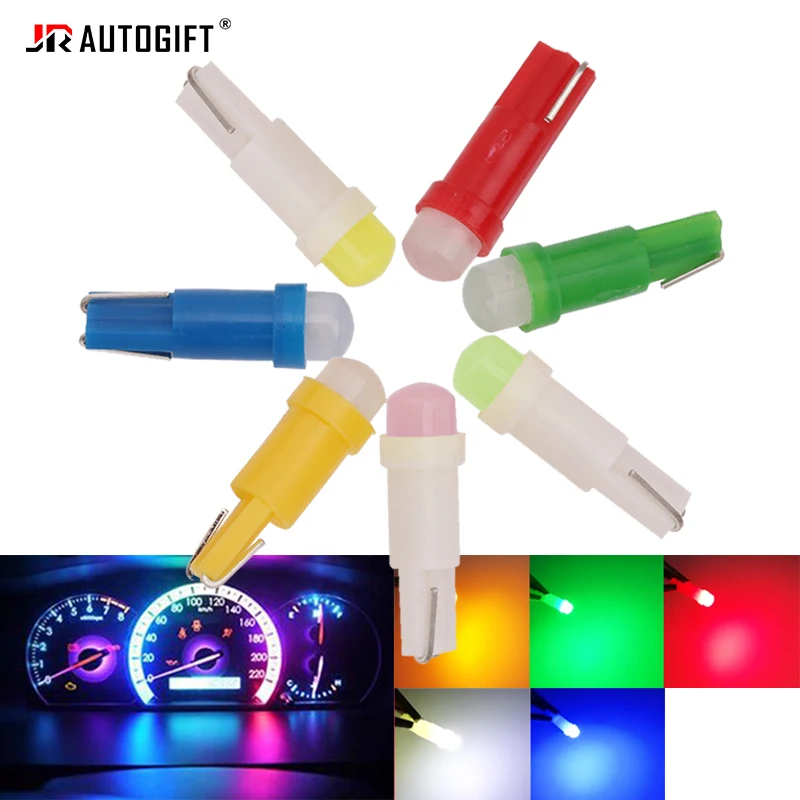

10 шт., Автомобильные светодиодные лампы 12 В 24 В, T5, W1.2W W3W Cob 1SMD