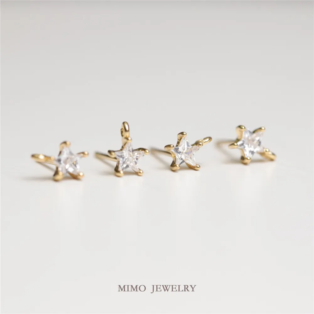 

Color-preserving copper gold plated micro-inlaid mini star zircon earrings 925 silver needle earrings accessories