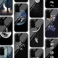 moon astronaut glass case for samsung galaxy s21 a51 s20 a50 a21s a12 a71 a70 s10 s9 s8 s10e a30 a20 note 20 10 ultra lite plus