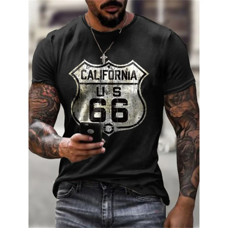 

US Route 66 T Shirt Men Graphic T Shirts Mother Road 3d Tshirts Vintage Print T-shirt American Style Short Sleeve Men's Clothing