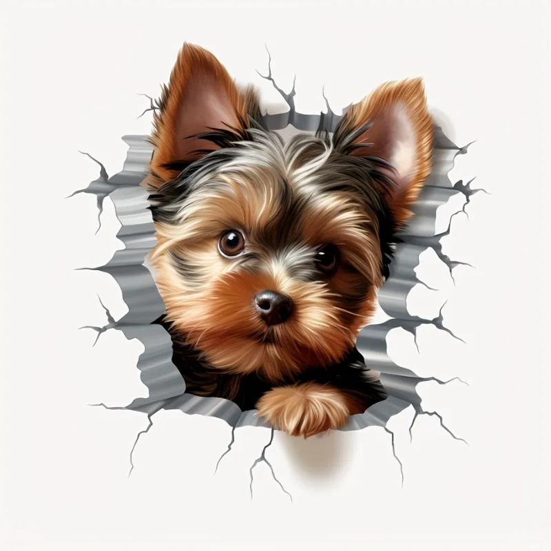 

3D Йорк-терьер С Трещинами, Авто Наклейки, Высококачественные Забавные Съемные Наклейки Для Окна Автомобиля, Сделай Сам