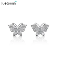 luoteemi 2022 new fashion cute silve color butterfly earring for women spring premium luxury zircon jewelry accessories kid gift