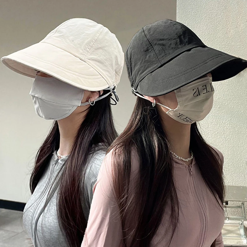 

Adjustable Fisherman Caps Women Outdoor Beach Bucket Hat Summer UV Protection Ponytail Sunhat Foldable Visors Panama Hats