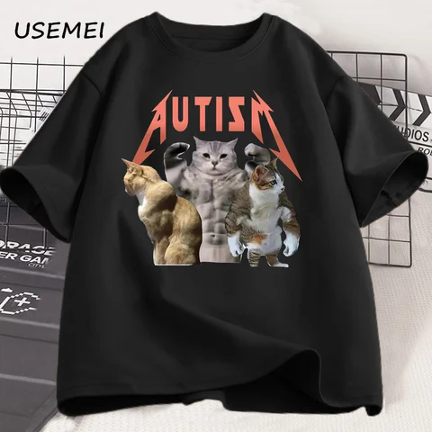 Футболка USEMEI с котом, хлопок, унисекс