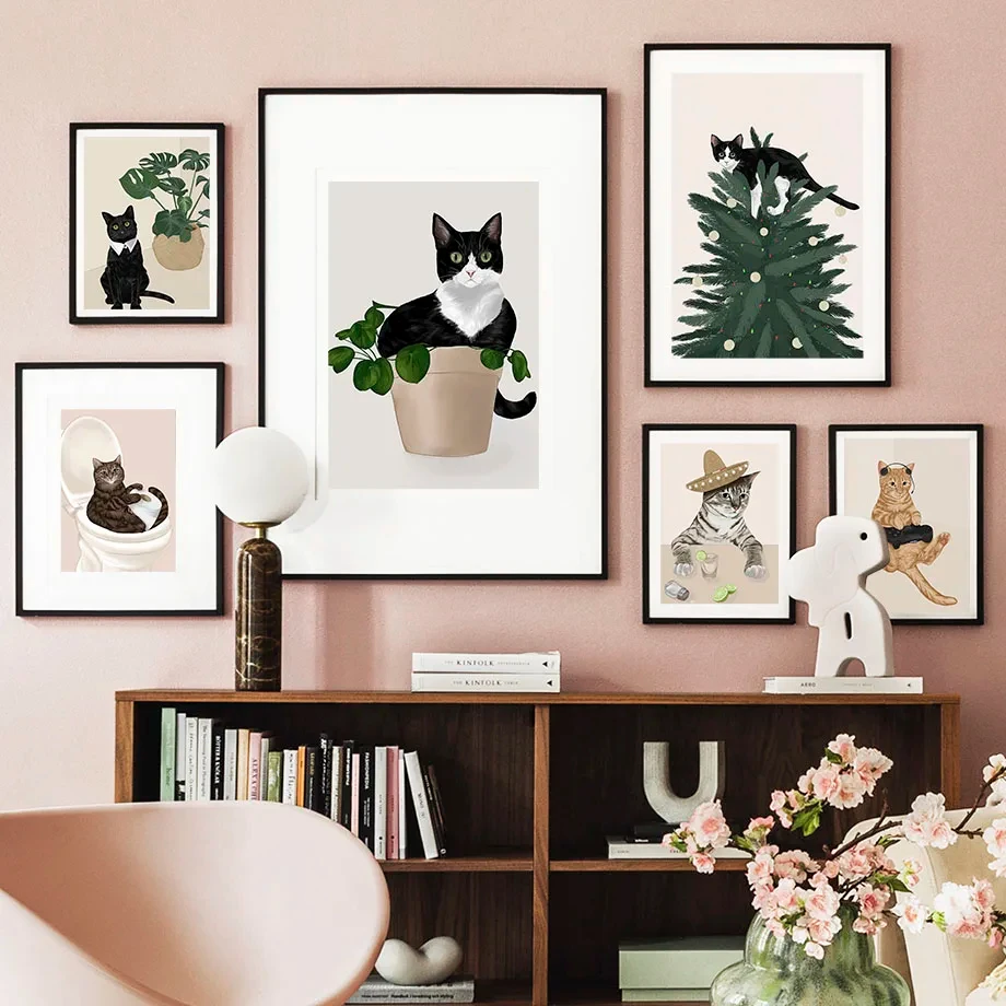 

Tropical Plant Monstera Cat Bubble Bath Toilet Wall Art Canvas Painting Nordic Poster Print Picture For Living Room Decor Cuadro