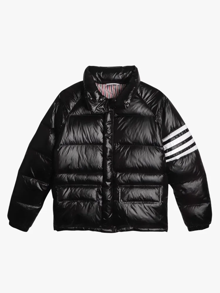 

TB THOM Men's Winter Down Jacket Down-Filled Classic Striped 4-Bar Unisex Short Bread Coat Casual Keep Warm Jacket Coat