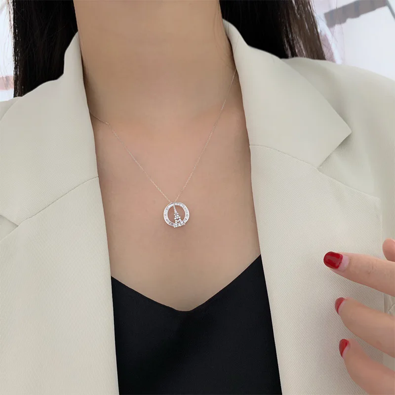 

Paris Eiffel Tower S925 Silver Necklace For Women Luxury Vintage Style Chain Pendant Aesthetic Vintage Korean Style Fashion