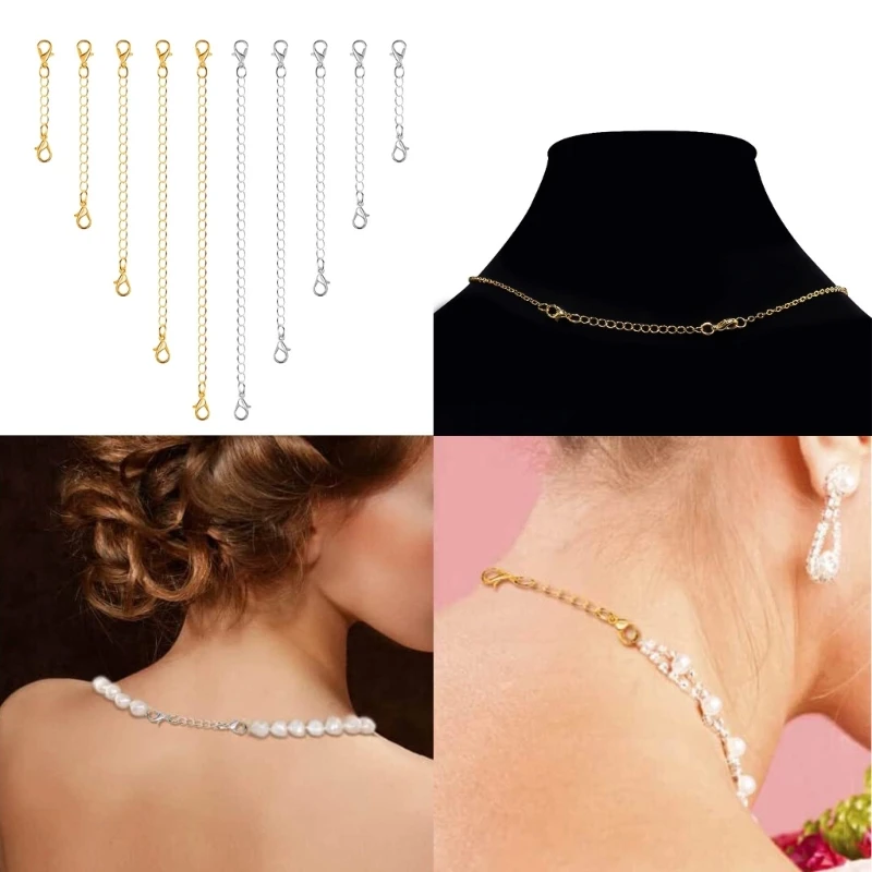 

10Pieces Necklace Extenders Gold Silver Bracelet Anklet Extension Chains with Lobster Clasps and Closures 5/7/10/12/15cm