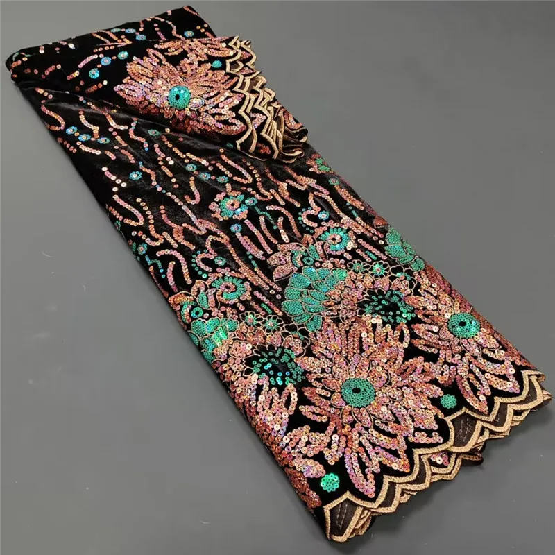 

5 Yards African Velvet Lace Fabric High Quality Embroidery Elegant Nigerian Guipure Lace Fabric With Net Lace Material 1L42101