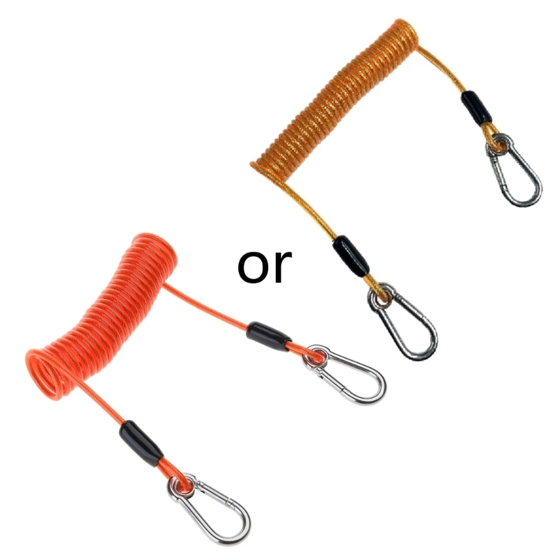 

Fishing Coiled Lanyard for w/ Carabiner, Stainless Steel Inside Fishing Safety