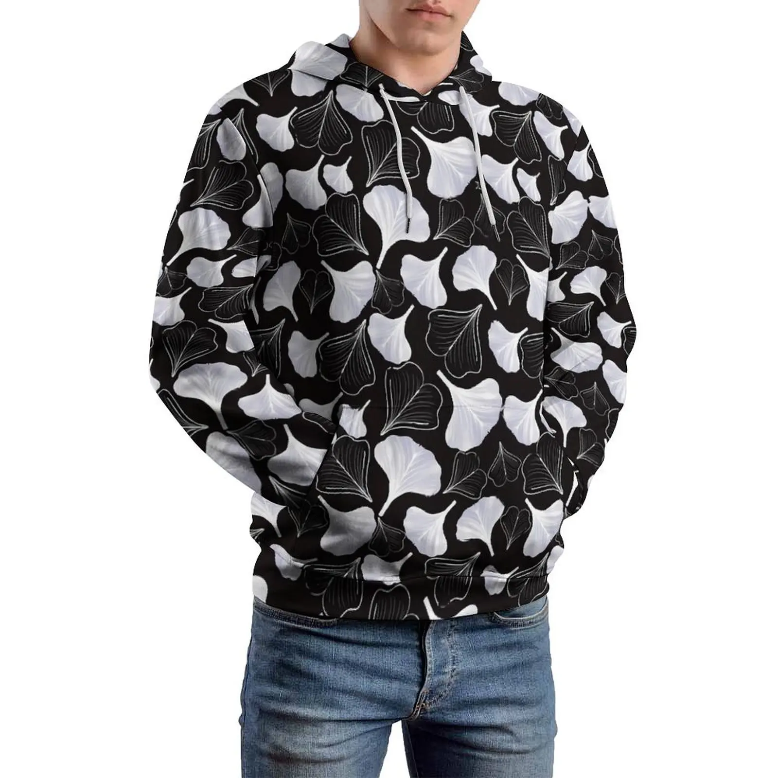 Толстовки с принтом Ginko Biloba черно-белая уличная одежда пуловер оверсайз
