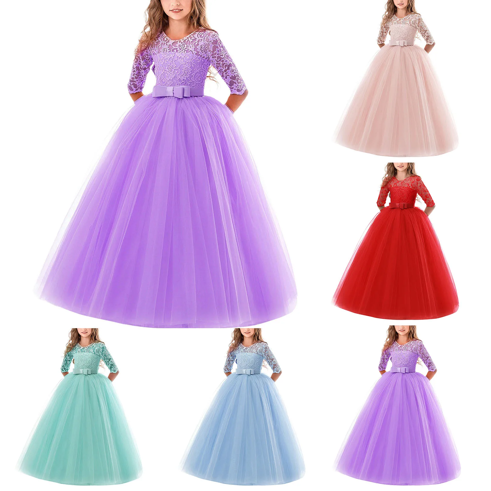 

Flower Girl Lace Dress for Kids Wedding Bridesmaid Pageant Party Prom Formal Ball Gown Princess good-looking MU8669