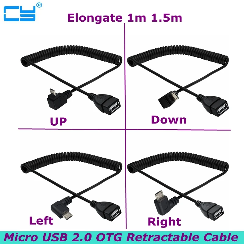 

Выдвижной пружинный кабель OTG Micro USB «папа»-«мама» USB 2,0 для подключения U-диска, мобильного жесткого диска, мыши, клавиатуры