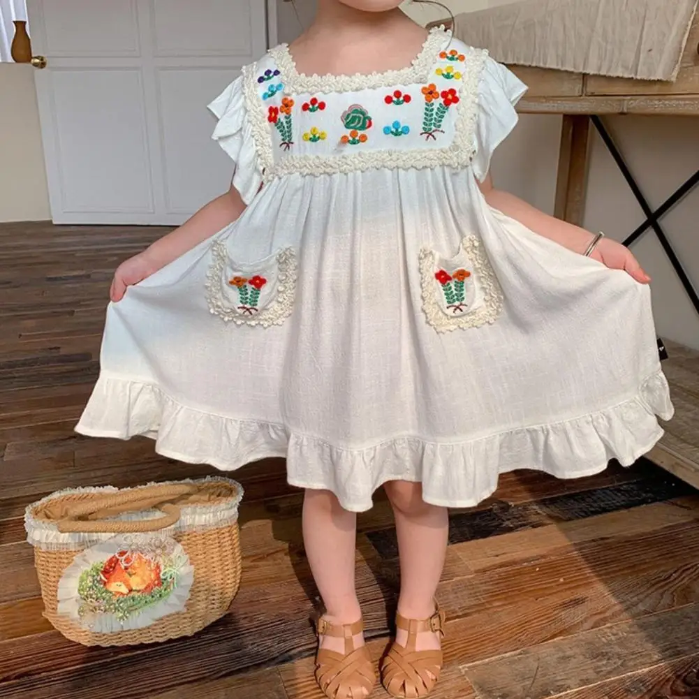 

Sweet Dress Square Collar Summer Breathable Flying Sleeve Square Collar Dress Girls Dress for Beach