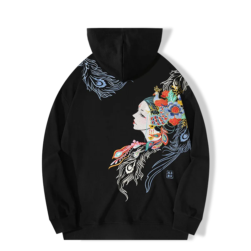 

Embroidery Hoodies Men Women Harajuku Vintage Hoodies Cotton Hooded Sweatshirts Wing Peacock Designer Japanese Couple Pullover