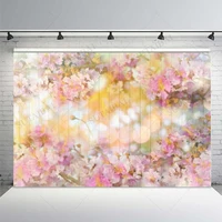 Wood Board Pink Flowers Glitter Spots Background of Photography Dreamy Theme Backdrop Cloth Kid Happy Sweet Photo Poster Banner