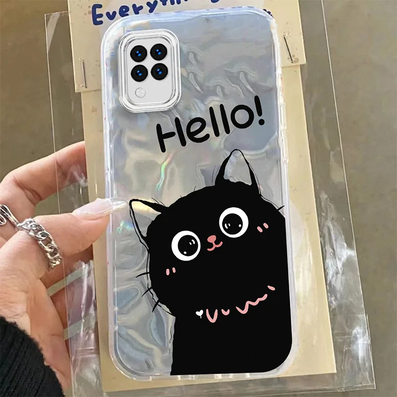 Черный чехол Sweet Fashion Cat для Samsung Galaxy A52 A52S A31 A51 A12 A22 A23 5G A32 4G с цветным цветочным