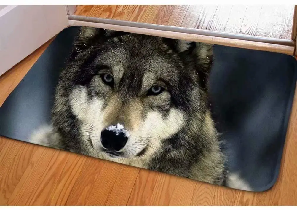

Doormats Cute Grey Wolf Printed Non Slip Durable Washable Funny Home Decorative Floor Mats Bath Rugs for Entrance Bedroom