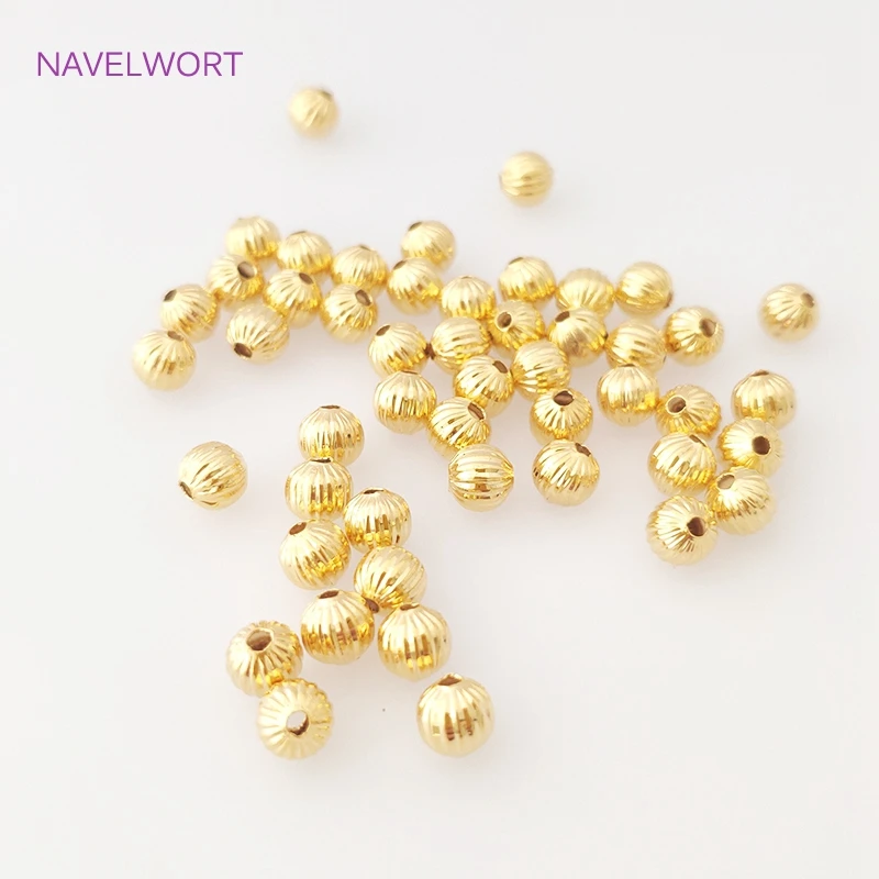 

Gold Plated Pumpkin Beads Round Stripe Spacer Beads, DIY Jewelry Bracelet Necklace Making Supplies Accessory