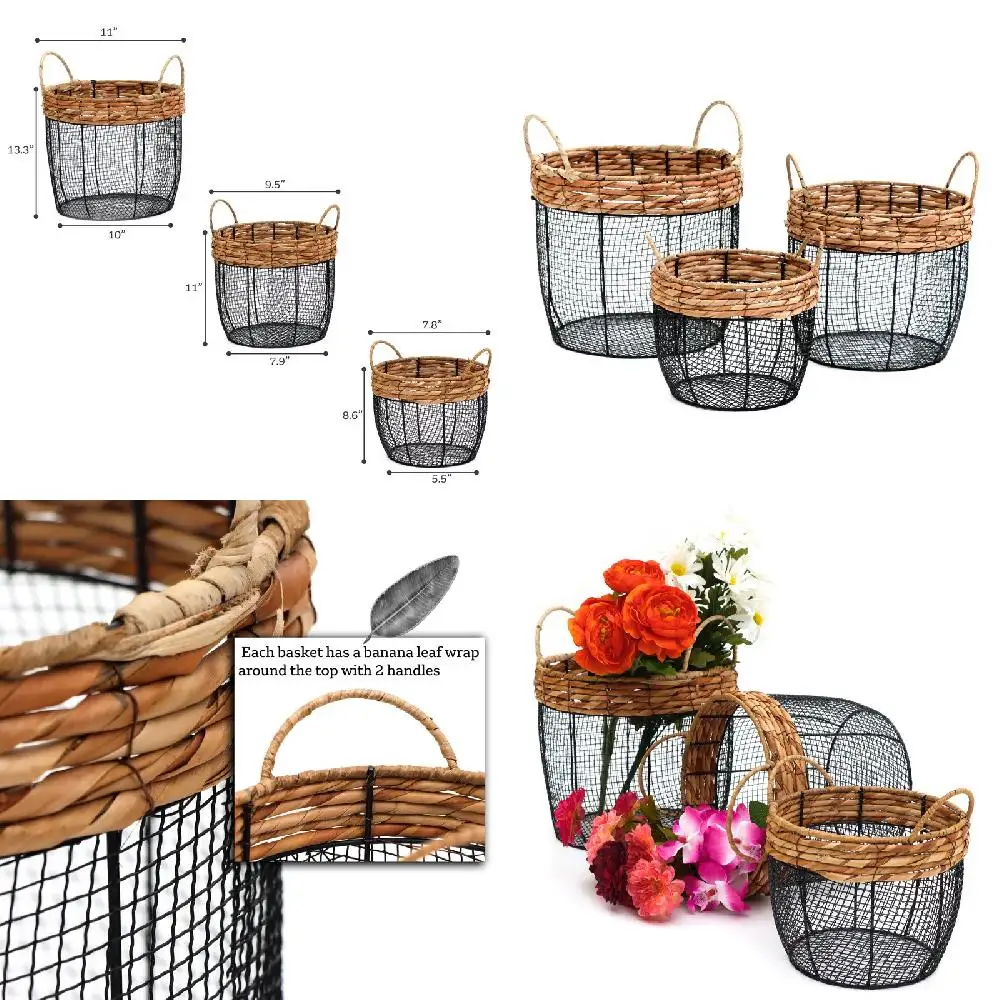 

High Quality, Durable Tall Wicker Home Garden Décor Baskets - Set of 3 with Handles