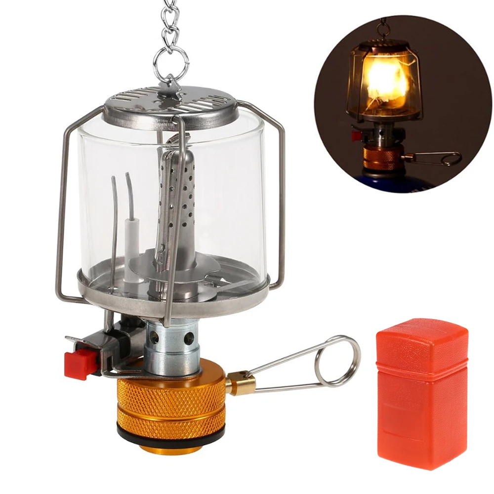 

1x Gas Lamp Outdoor Camping Lantern Tent Lamp Hanging Glass Lamp Gas Lantern With Butane Flat Tank For Fishing Adventure