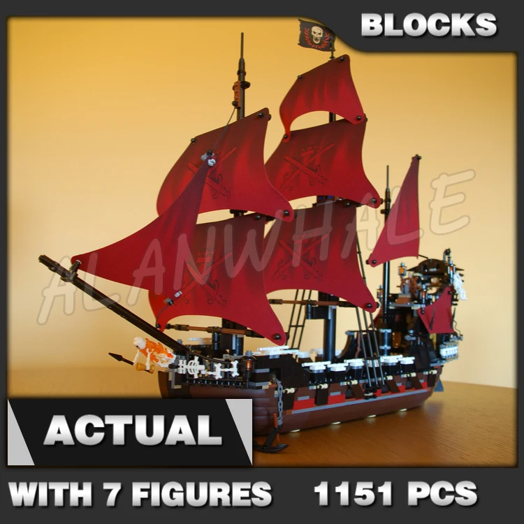 

1151pcs Pirates of the Caribbean Queen Anne's Revenge Large Sails Ship Captain 16009 Building Block Set Compatible With Model
