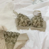 sexy sweet big breasts show small gathered bra set sweet embroidery summer thin girls underwear lingerie suit