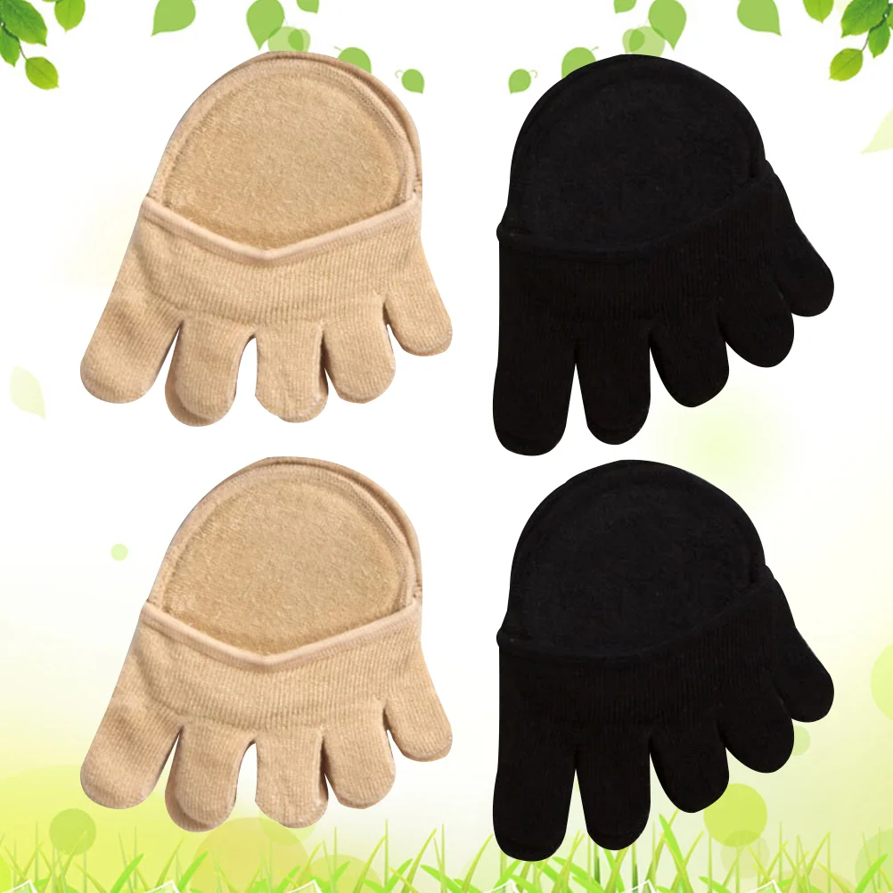 2 Pairs Forefoot Socks Absorbent Comfortable Invisible Half Socks Five Toes Socks for Women Girls