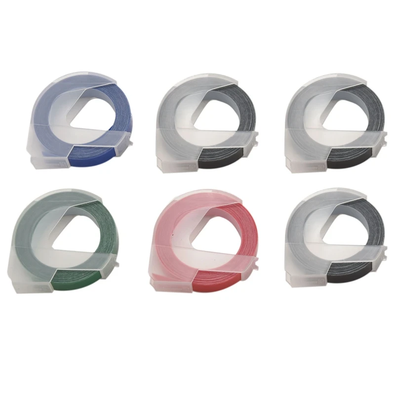 

6 Roll Embossing Label Maker Tape 3D Plastic 9Mm X Embossing Label Tape White On Black/ Blue/ Red/ Green For Dymo Label Maker