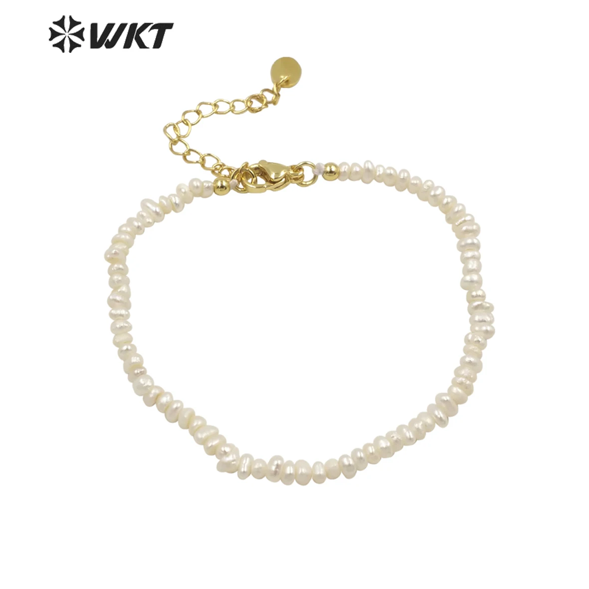 WT-MPB069 Precious 3-4mm Beads Freshwater tiny Pearl Bracelet gold clasp with extend chain Friend Gift Bracelet wedding bracelet