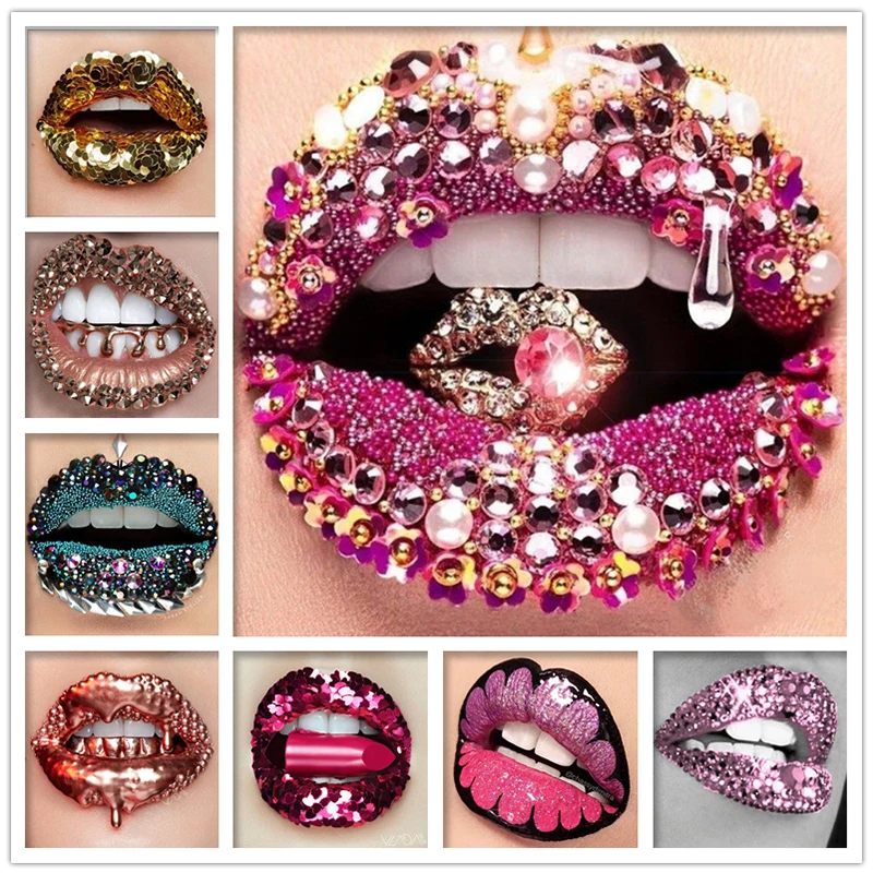 

DIY Diamond Embroidery Portrait Woman Red Lips Drooling Diamond Painting Cross Stitch Money Lips Full Square Round Mosaic Office