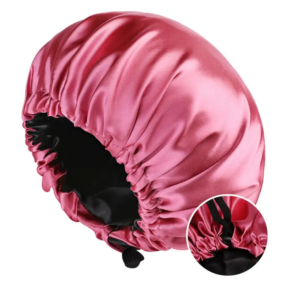

Elastic Satin Elastic Narrow Brim Shower Cap Women Satin Bonnet Silk Hair Care Cap Home New Imitation Silk Round Hat Curly Hair