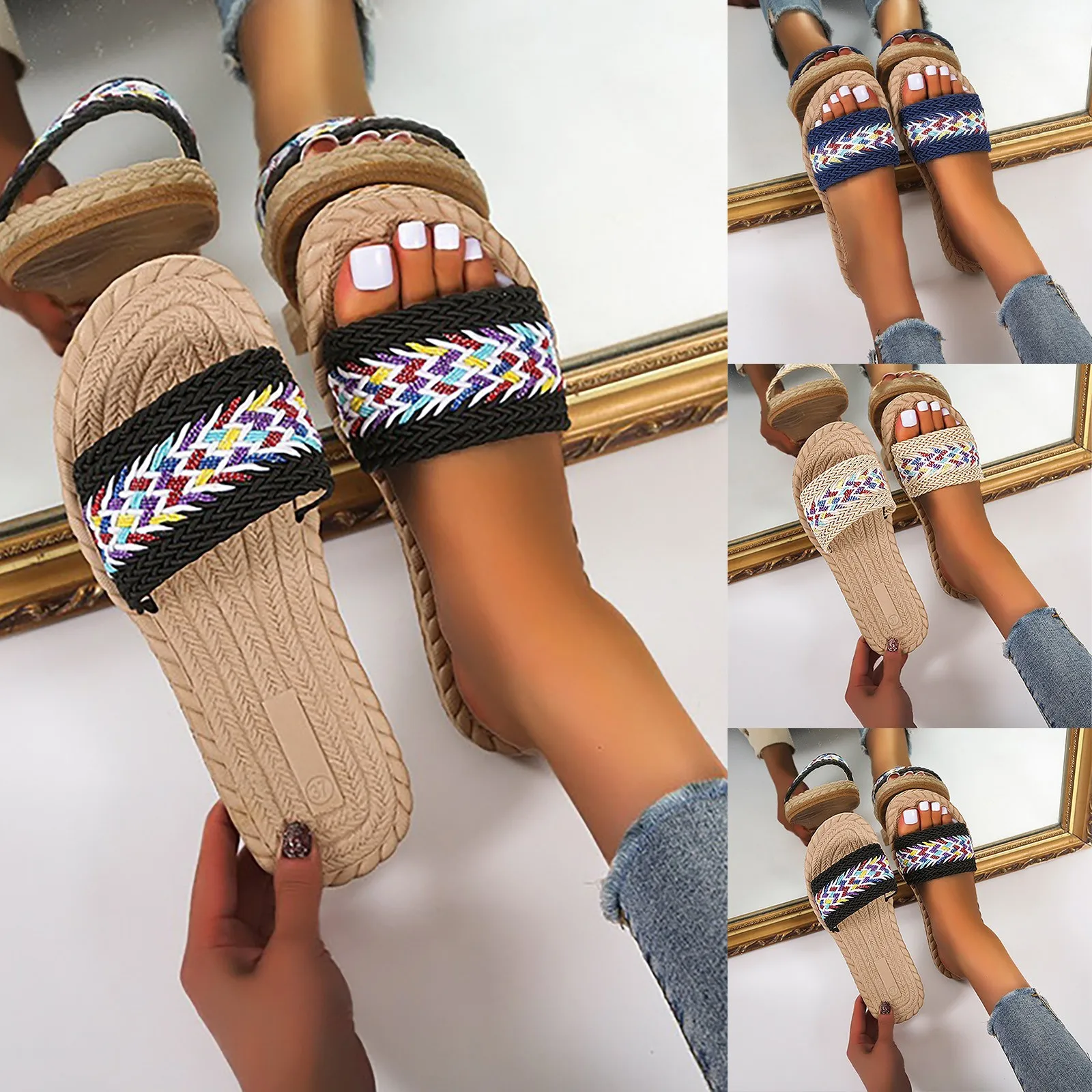 Шлепанцы женские льняные пляжные тапочки большие размеры разные цвета на лето |