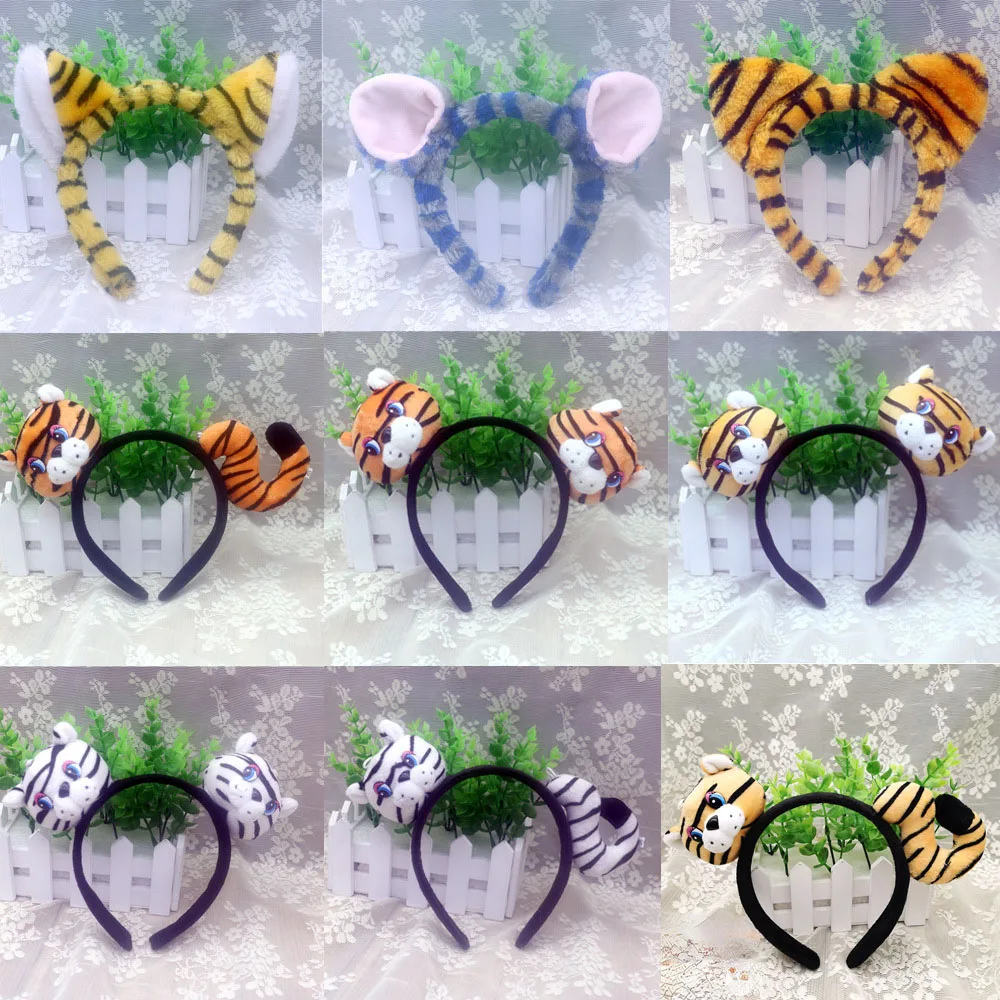 

Повязка на голову с животными, тигровый ободок для волос, аксессуар для головы на Хэллоуин, косплей, тематические украшения с животными джун...