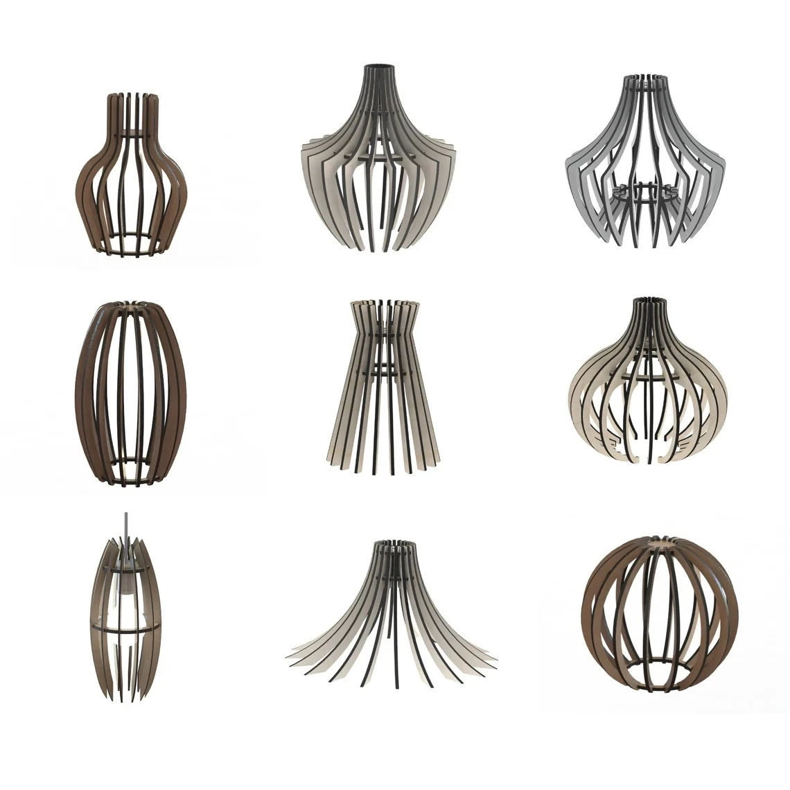 

9PCS Wooden Lamp Shade Bundle Laser Cut Creative Design Vector CDR/DXF/AI/SVG File for CNC Laser/Plasma Cutting Printing