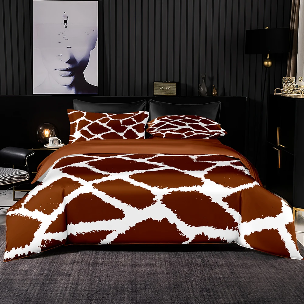 Light Brown Bedding Set African Style Duvet Cover Black White Strips Pattern 220x240 with Pillowcase for Queen King Size | Дом и сад