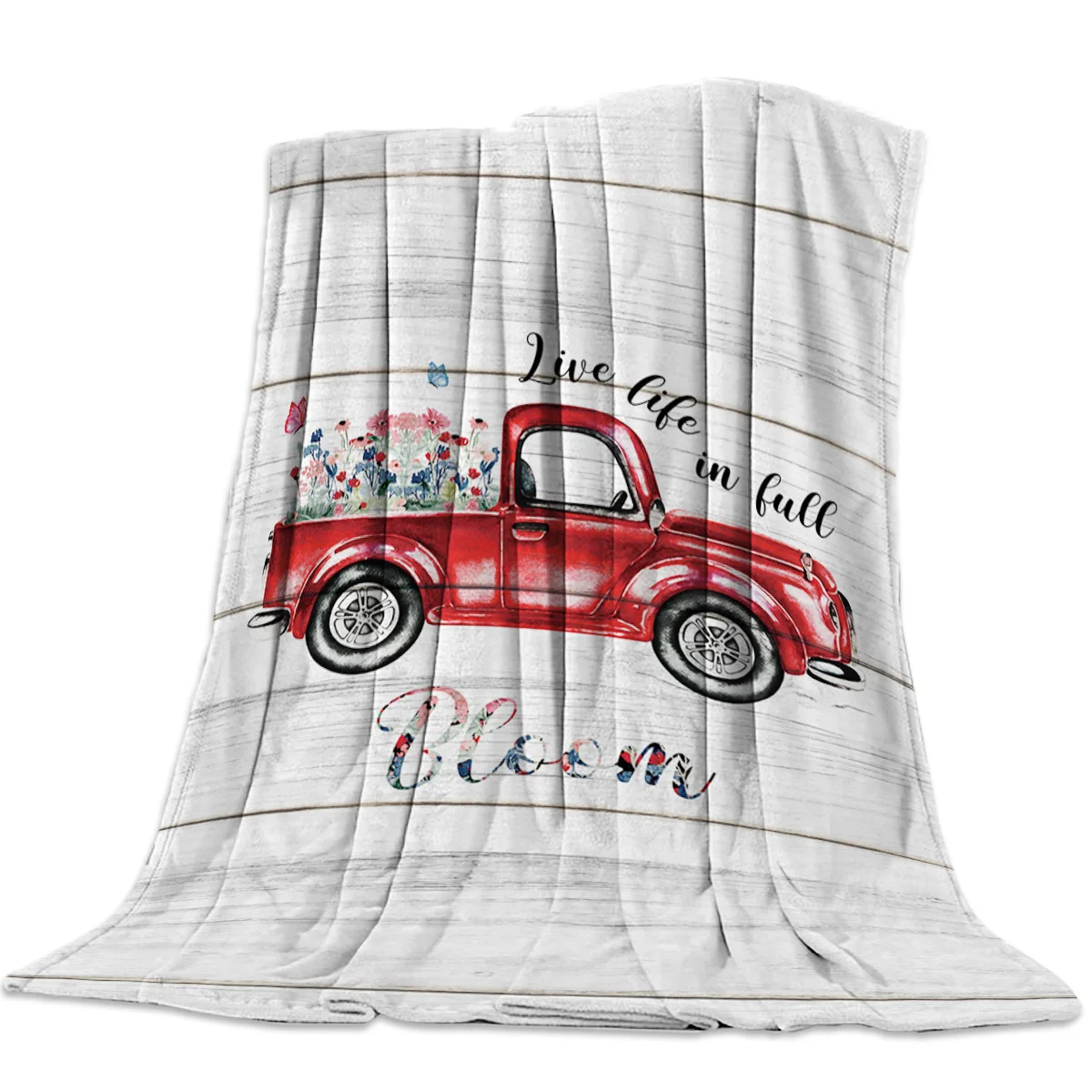 

Spring Cyan Car Flower Hydrangea Retro Flannel Blanket for Bed Sofa Portable Funny Plush Bedspreads Soft Fleece Throw Blankets