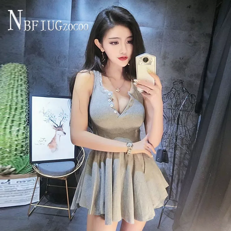 

2020 Sexy Korean Low Cut Women Dress Slim Sleeveless Short Female Dresses