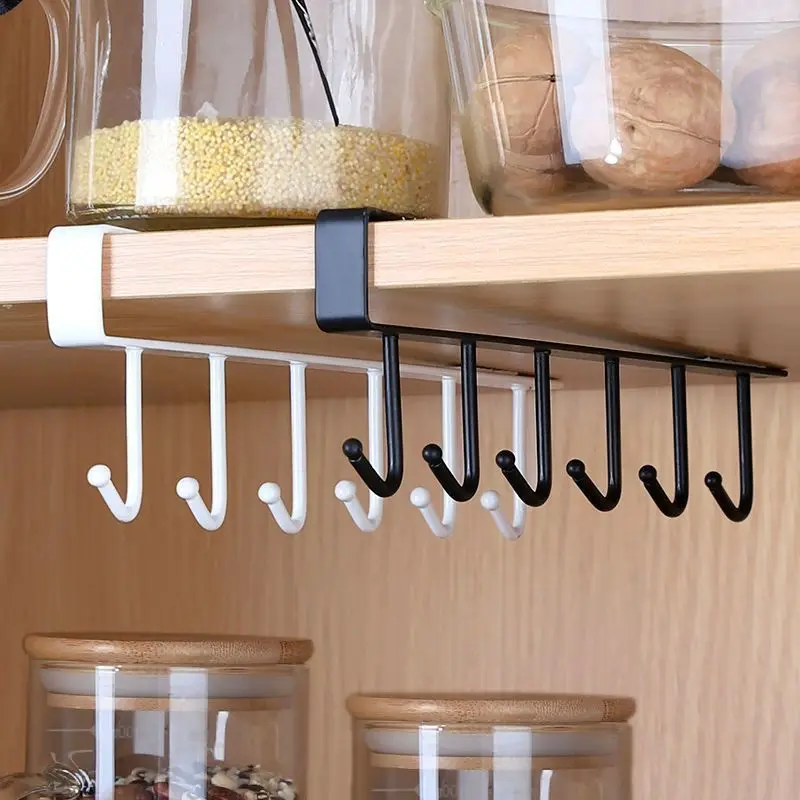 Rack Kitchen Bathroom Utensils  Six Hooks Iron Hook Cabinet Storage Shelf Multifunctional Cup Utensils Holder Home Accessories