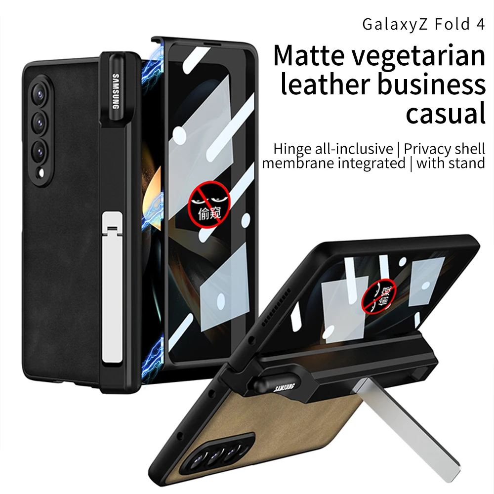 

GKK Original Case For Samsung Galaxy Z Fold 4 5G Case Magnetic Hinge Matte Leather Cover For Fold4 Case With Anti-peeping Glass