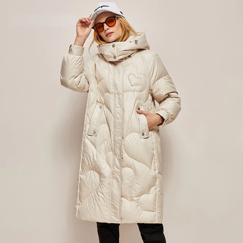 

2022 winter new windproof hooded 90% white duck down jacket with loose texture and warm down jacket hooded winter Y22133
