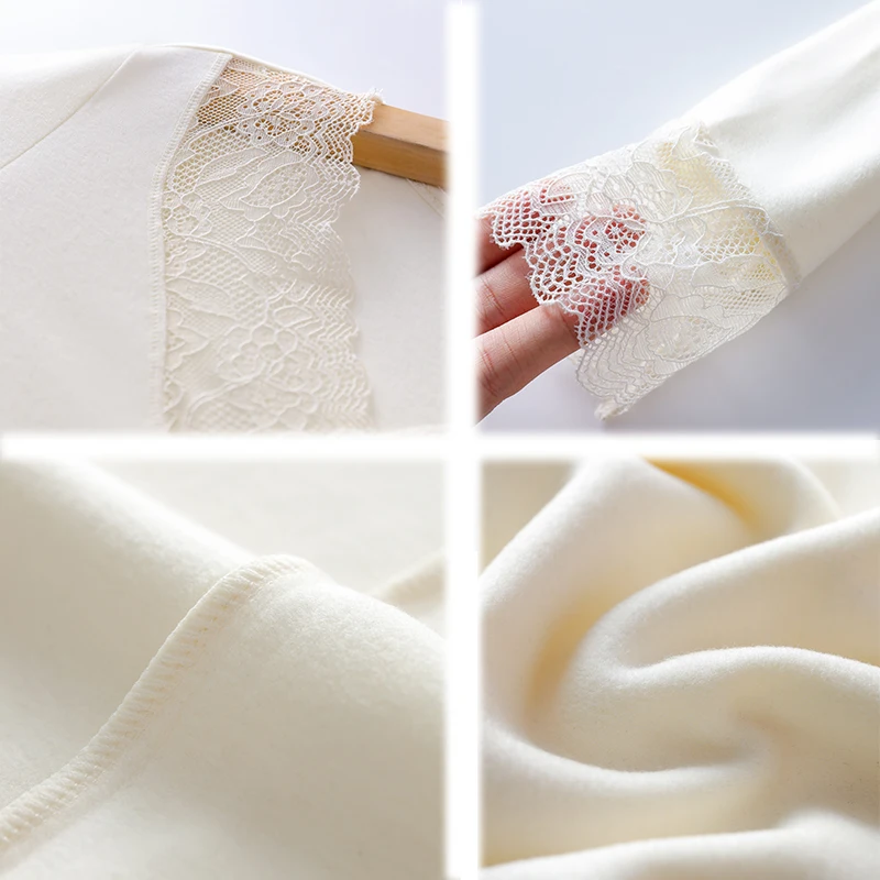 Plus Velvet Thermal Women Underwear Plush Thickened Lace base Coat woman Top Seamless Long Sleeve Warm In Winter