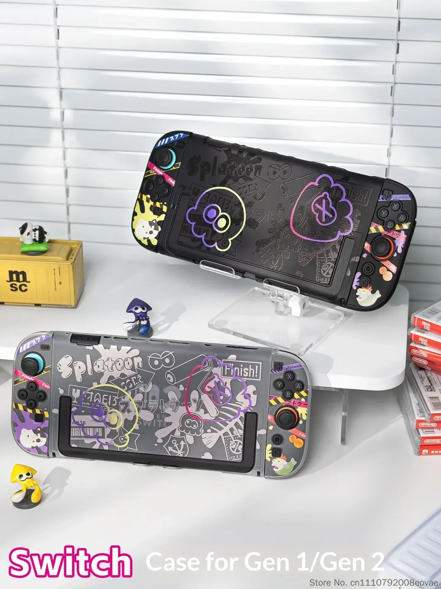 Фото Защитный чехол для Switch 2 Oled, жесткий чехол, совместимый с док-станцией Splatoon 3, противоударный защитный чехол с защитой от царапин для взрослых геймеров №3