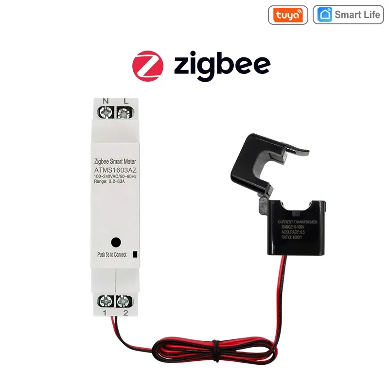 

Измеритель энергии Tuya Smart Zigbee с зажимом, измеритель энергии Zigbee с управлением через приложение, трансформатор тока на Din-рейке, прочный