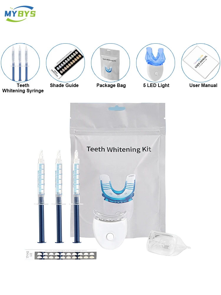 

Teeth Whitening Instrument Kit Bleaching Whitening 5 LED Cold White Lamp 44% Peroxide Oral Kit Gel Pens Tooth Cleaner Tool MYBYS