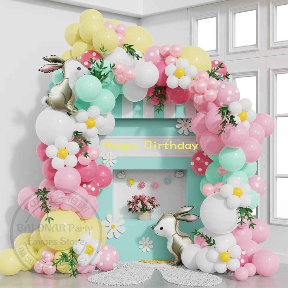 

Cute Rabbit Foil Balloon Garland Kit For Wedding Birthday Party Macaron Pink Green Latex Globos Easter Decoration Baby Shower