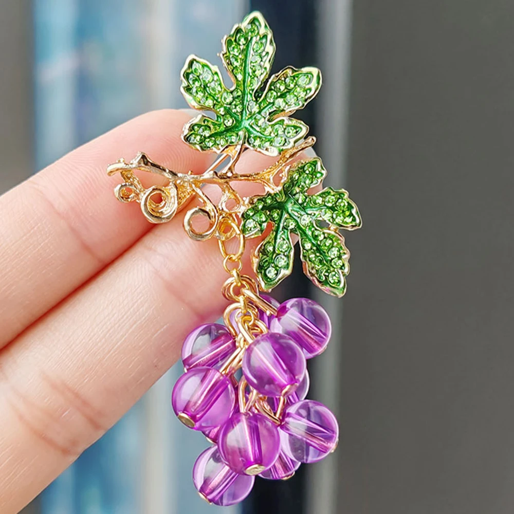 Креативные винтажные стеклянные бусины фиолетовые броши с виноградом для женщин