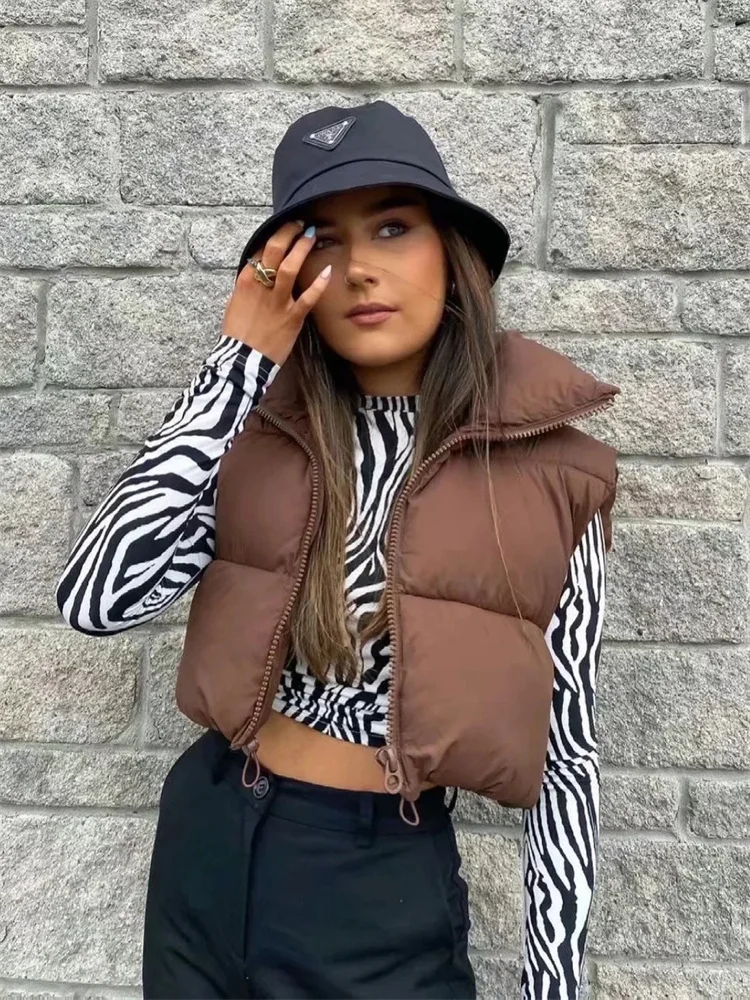 

Жилет женский с воротником-стойкой, хлопковая безрукавка, ультракороткая облегающая повседневная одежда, весна 2023